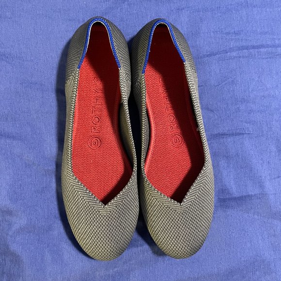 Rothys The Flat Charcoal Gray w/Red Insole Size 7.5 Flats - Picture 2 of 6